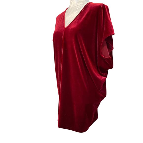 Lands End Red Velvet V Neck Batwing Sleeve Christmas Holiday Tunic Top Sz Large - Picture 14 of 14